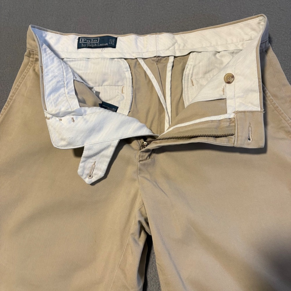 Polo Ralph Lauren Chino Shorts Men 31x10 Khaki Tan Flat Front Cotton Twill Pony - Picture 6 of 13